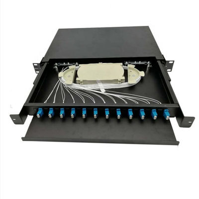 Sürgülü Fiber Optik Yama Paneli 12 Bağlantı Noktalı Rafa Monte Edilmiş 1U 19 İnç
