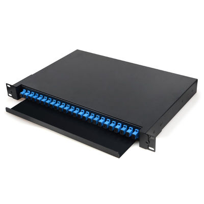 1U Fiber Bağlantı Paneli 24 Bağlantı Noktalı Siyah Fiber Optik Sonlandırma Kutusu Raf Montajı