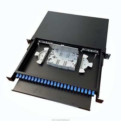 1U Fiber Bağlantı Paneli 24 Bağlantı Noktalı Siyah Fiber Optik Sonlandırma Kutusu Raf Montajı