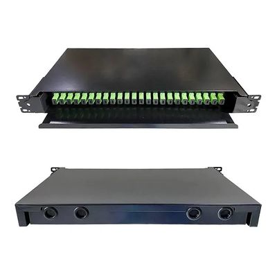 Ağ Kablolaması için 19 İnç Siyah Raf Montajlı Optik Çekmeceli Fiber Optik Patch Panel
